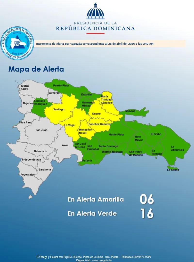 COE incrementa alertas por intensas lluvias en 22 provincias