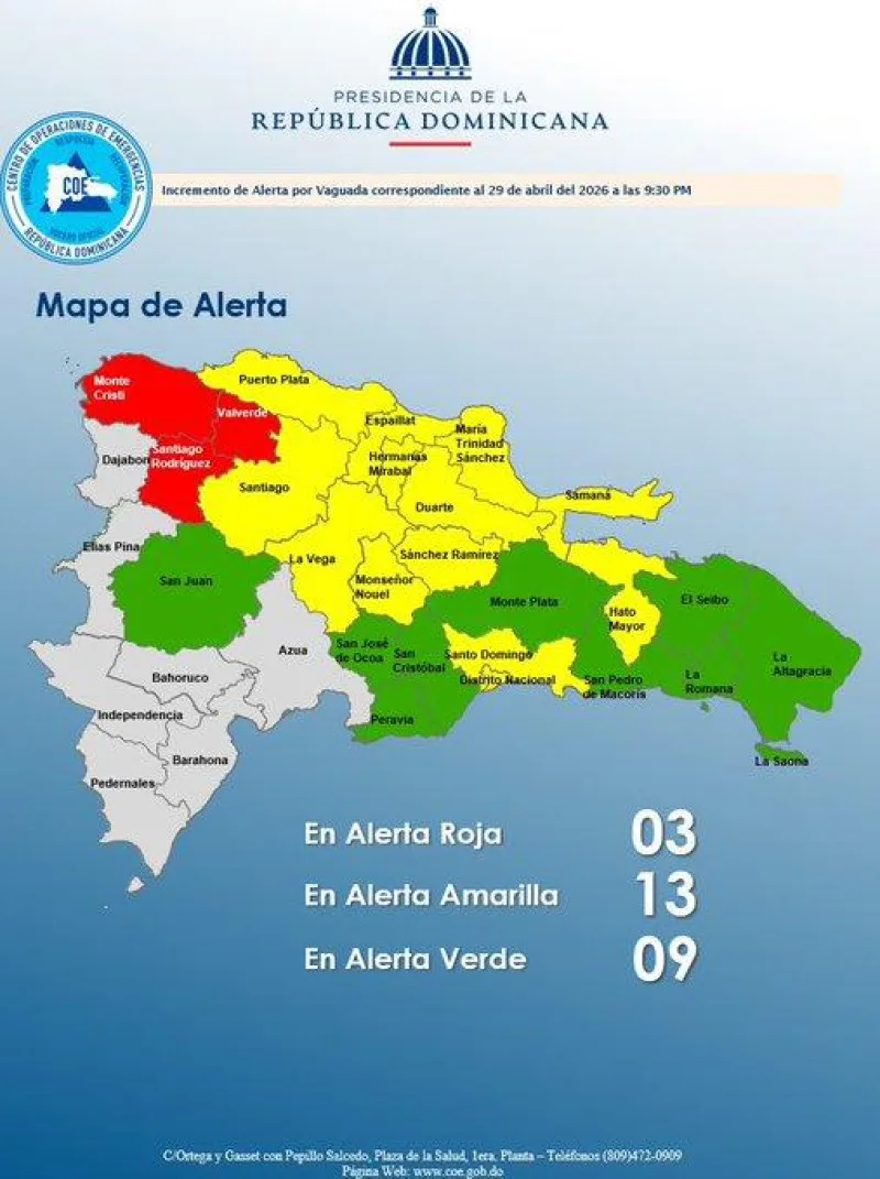 Autoridades activan alertas en 24 provincias por incidencia de vaguada