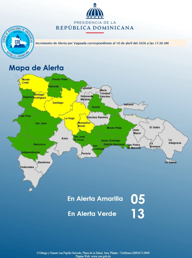 Gran Santo Domingo y 17 provincias bajo alerta por vaguada