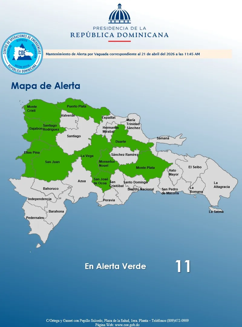 Once provincias en alerta por lluvias intensas en República Dominicana
