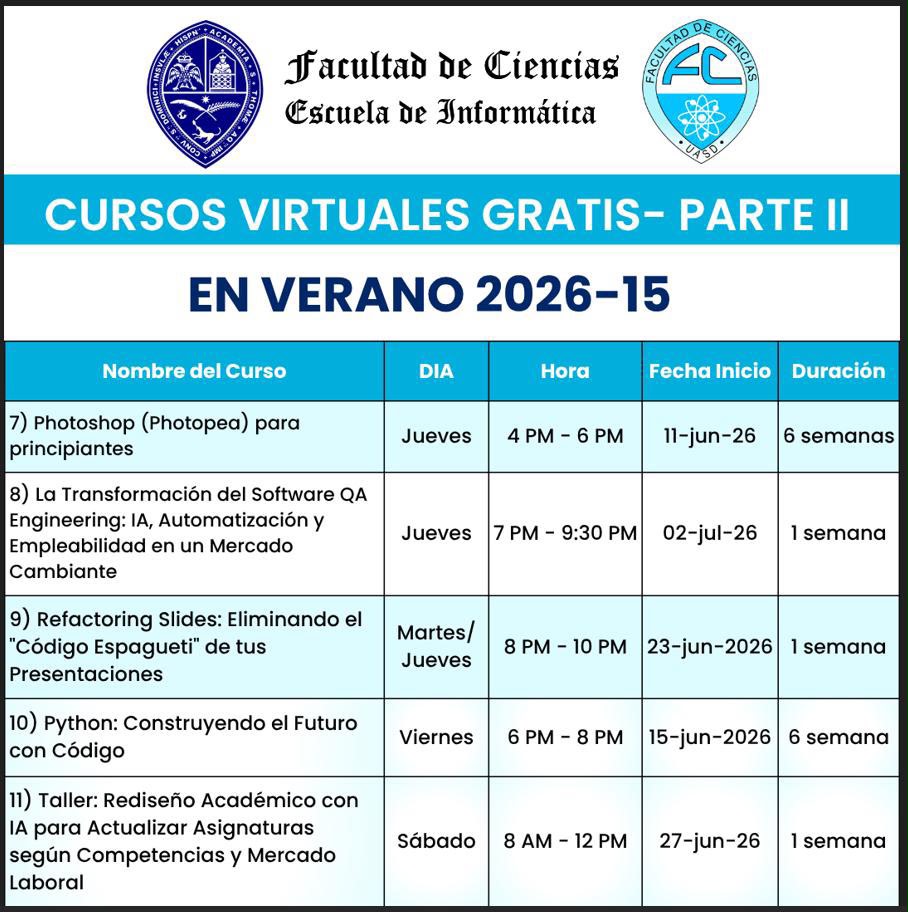 Conoce los cursos gratuitos de informática que impartirá la UASD en Verano 2026 2 Conoce los cursos gratuitos de informática que impartirá la UASD en Verano 2026